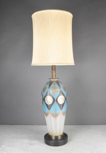 Blue, White, & Gold Tall Ceramic Table Lamp