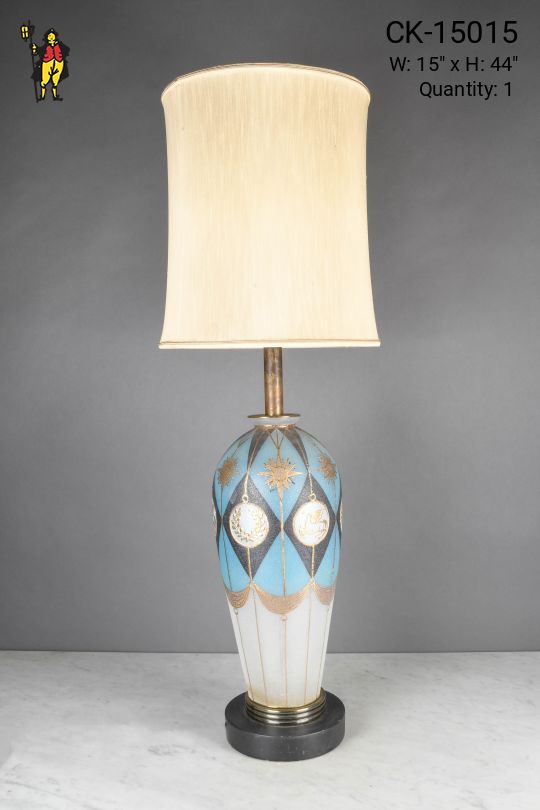 Blue, White, & Gold Tall Ceramic Table Lamp