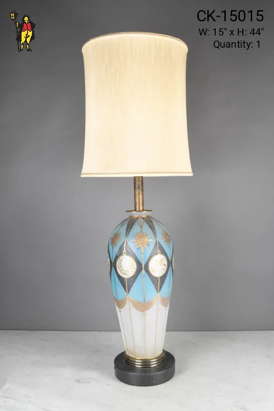 Blue, White, & Gold Tall Ceramic Table Lamp