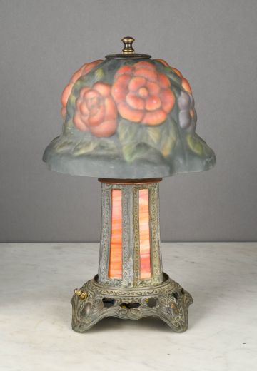 Floral Glass Shaded Small Table Lamp