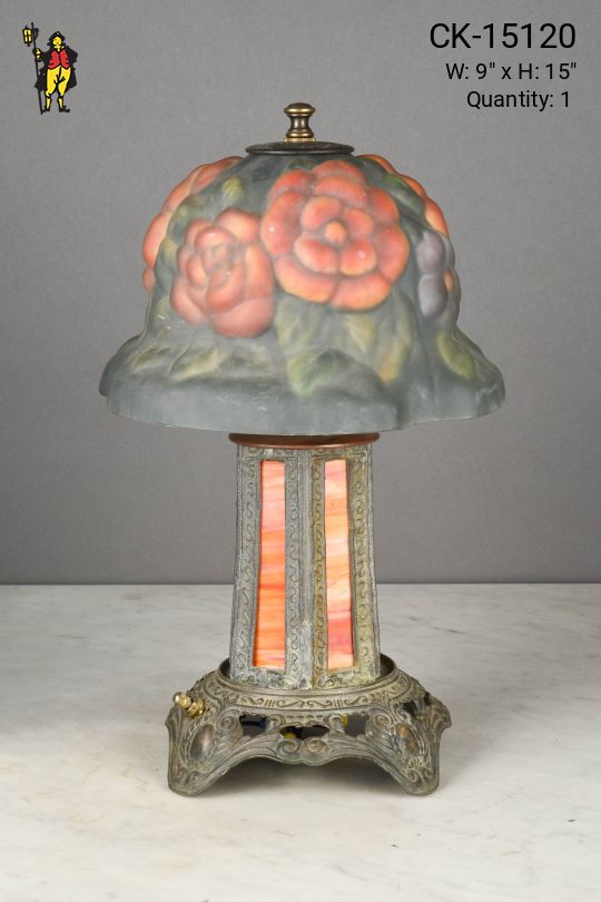 Floral Glass Shaded Small Table Lamp