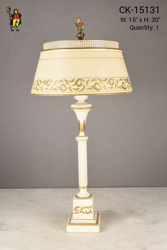 White & Gold Painted Floral Table Lamp