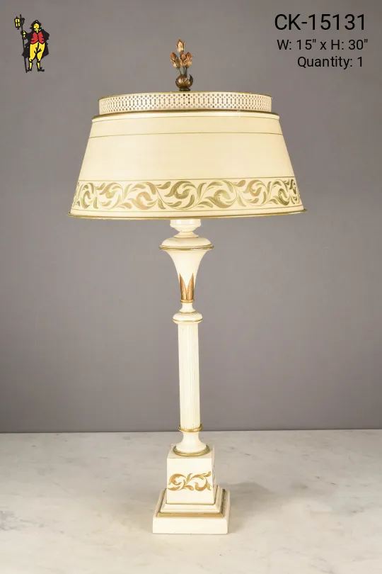 White & Gold Painted Floral Table Lamp