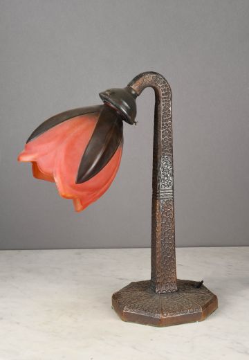 Bronze & Red Glass Shaded Directional Table Lamp