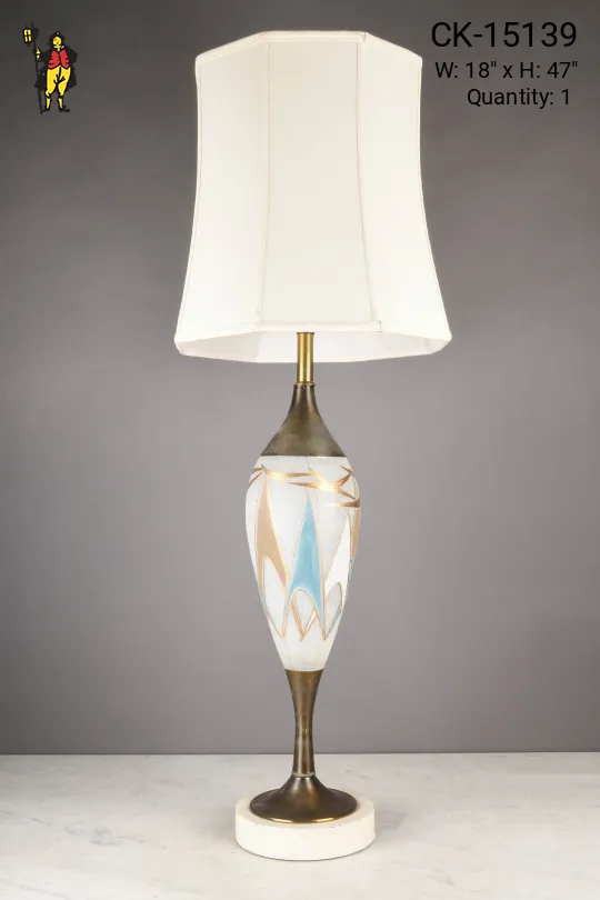 Oversize Painted Blue & White Mid Century Table Lamp