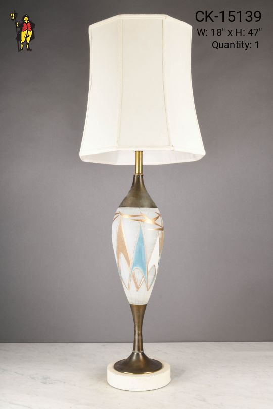 Oversize Painted Blue & White Mid Century Table Lamp