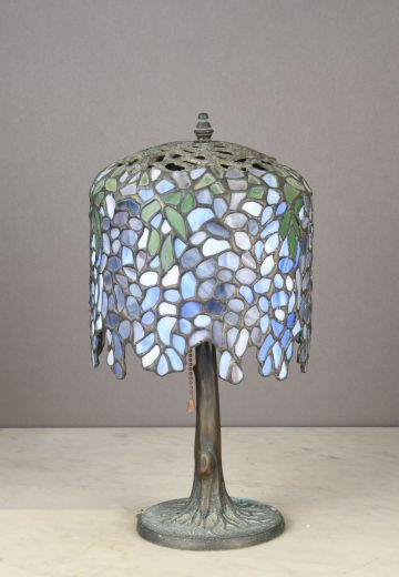 Blue & White Slag Glass Table Lamp