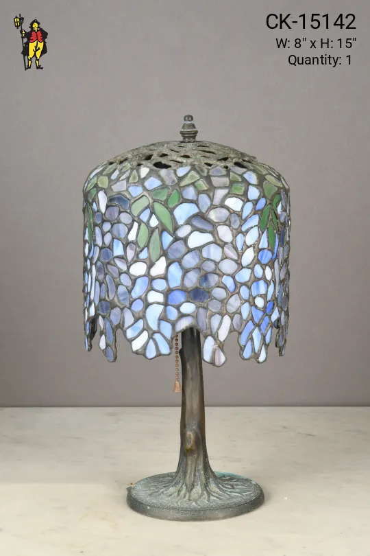 Blue & White Slag Glass Table Lamp
