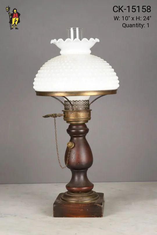 Wooden Faux-Oil Table Lamp w/Glass Student Shade