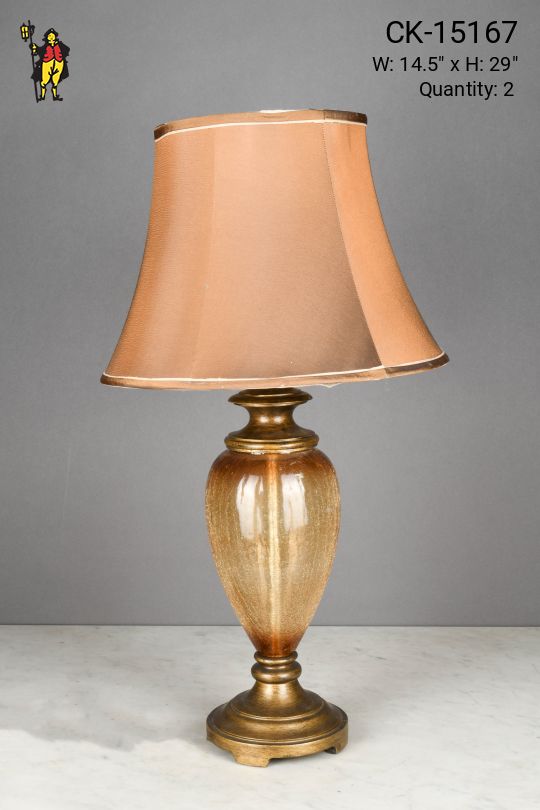 Brown Glass & Antique Brass Footed Table Lamp