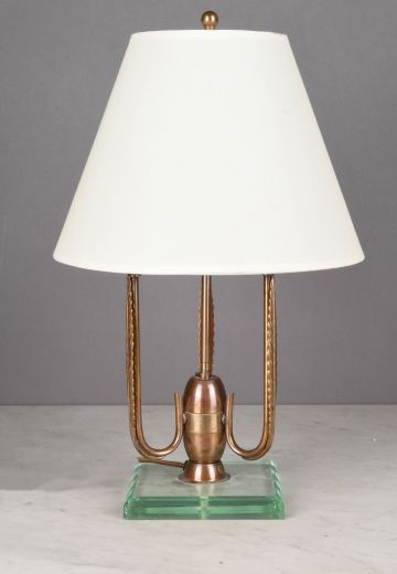 Antique Brass Three Light Table Lamp w/Lucite Base