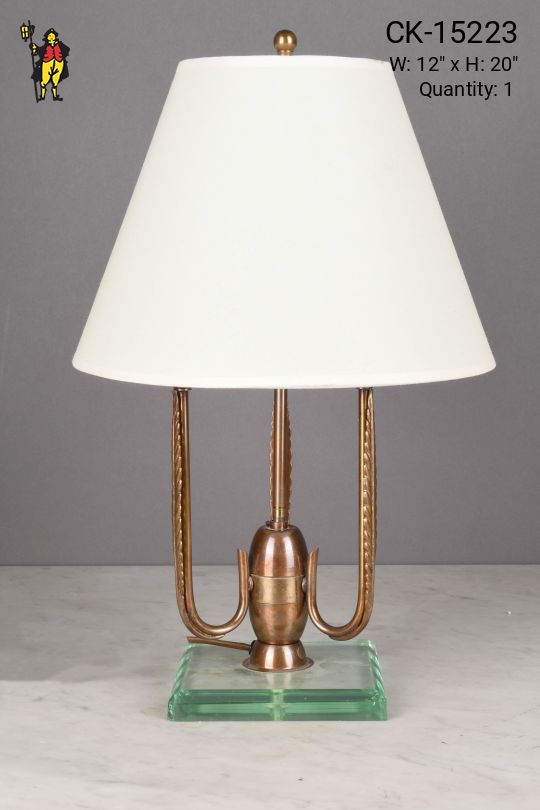 Antique Brass Three Light Table Lamp w/Lucite Base