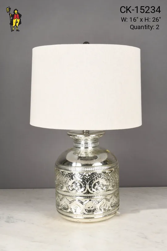 Oversized Chrome & Geometric Patterned Table Lamp