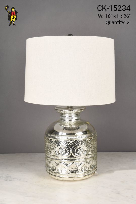 Oversized Chrome & Geometric Patterned Table Lamp