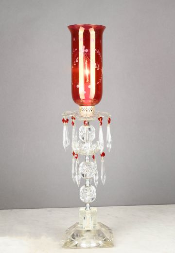 Crystal Single Light Table Lamp w/Red Glass Shade
