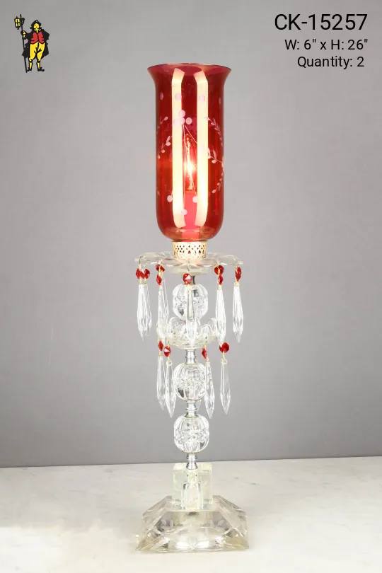 Crystal Single Light Table Lamp w/Red Glass Shade