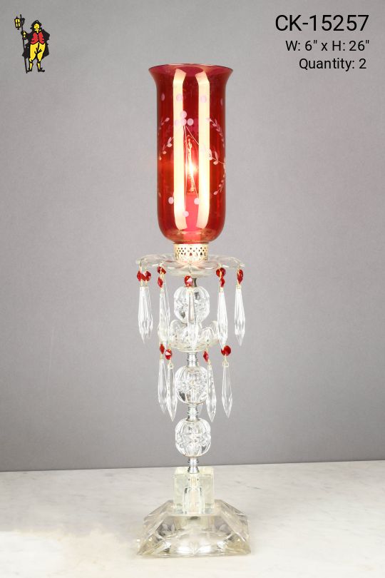 Crystal Single Light Table Lamp w/Red Glass Shade
