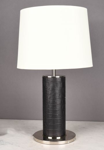 Black Leather & Nickel Table Lamp