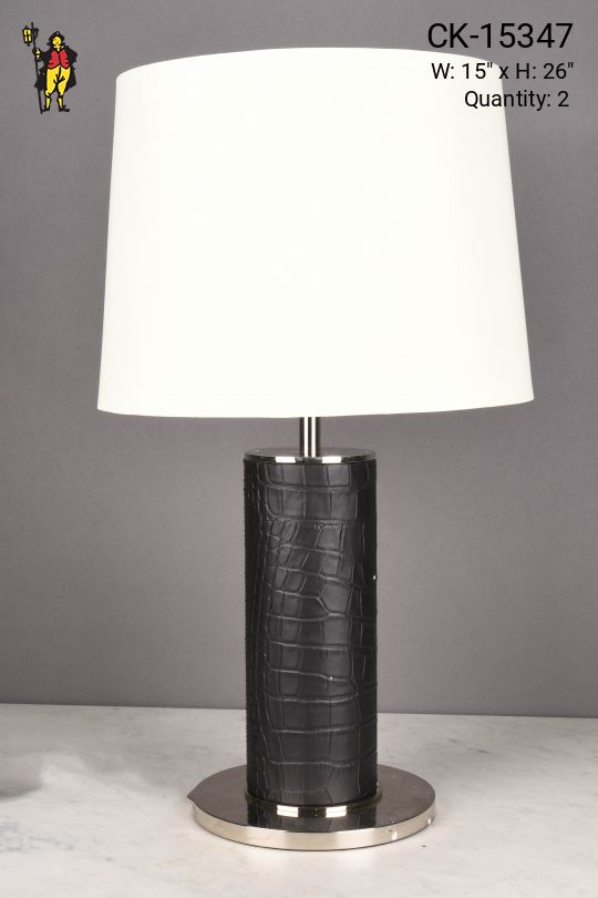 Black Leather & Nickel Table Lamp