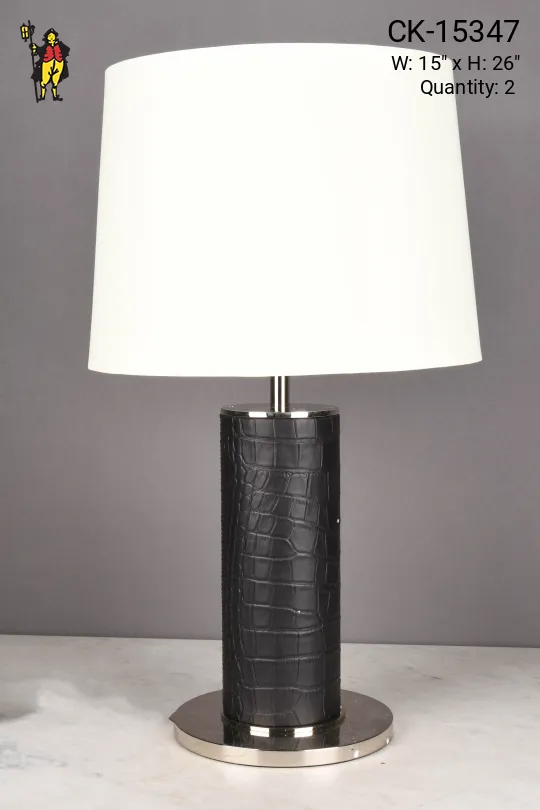 Black Leather & Nickel Table Lamp