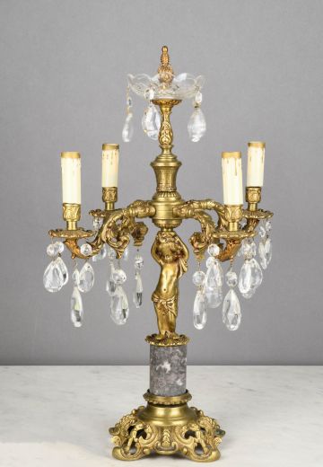 Brass Figure w/Crystal Drops Table Candelabra
