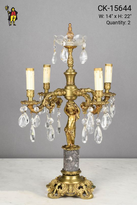 Brass Figure w/Crystal Drops Table Candelabra