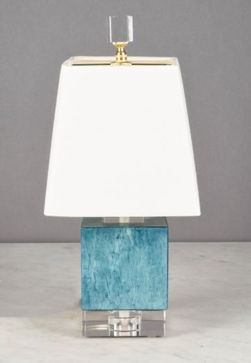 Small Blue Glass Square Table Lamp