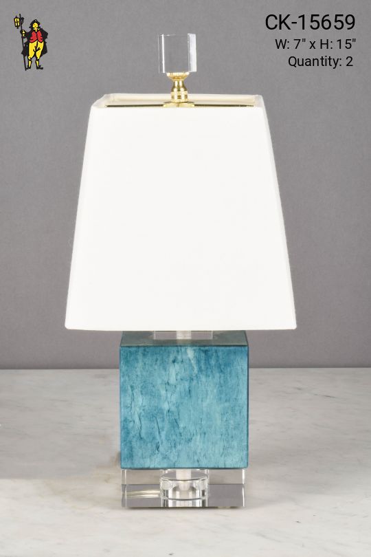 Small Blue Glass Square Table Lamp