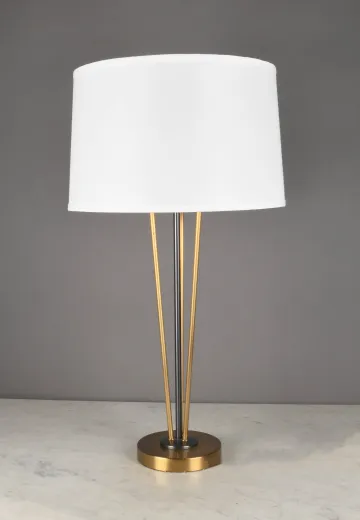 Antique Brass & Black Mid Century Table Lamp