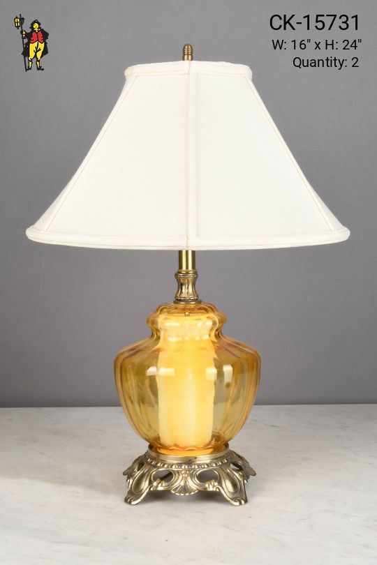 Amber Glass & Antique Brass Table Lamp