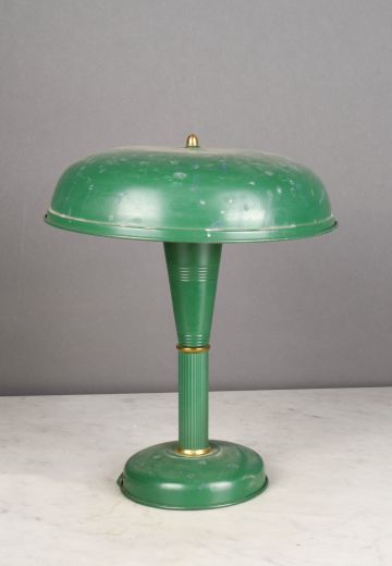 Green Metal Shaded Distressed Table Lamp