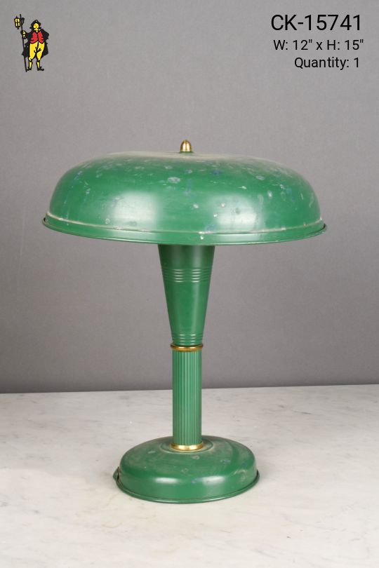Green Metal Shaded Distressed Table Lamp