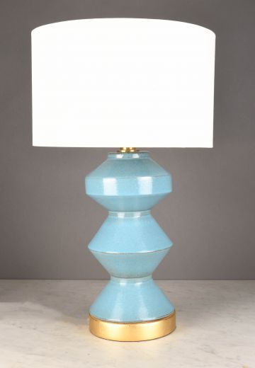 Blue Painted Ceramic & Brass Table Lamp