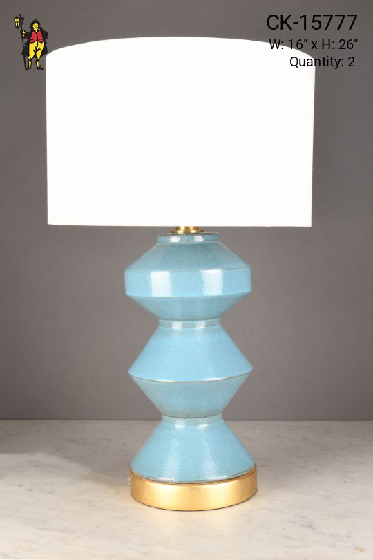 Blue Painted Ceramic & Brass Table Lamp