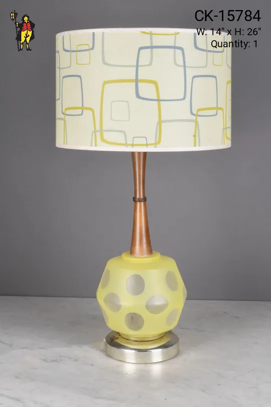 Yellow Glass & Wood Mid Century Table Lamp