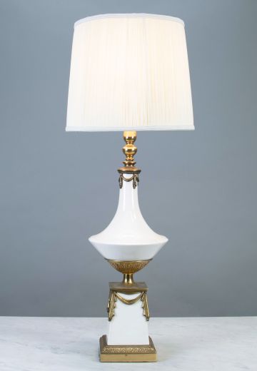 White Ceramic Mid-Century Table Lamp
