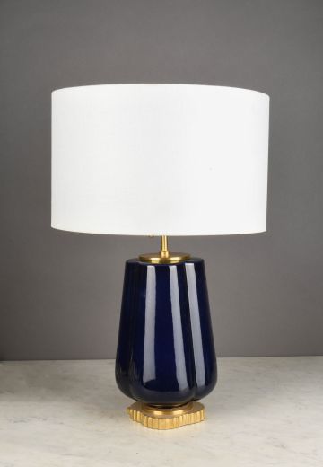 Blue w/Brass Accents Ceramic Table Lamp