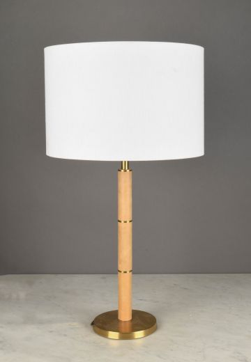 Tan Leather & Brass Accented Table Lamp