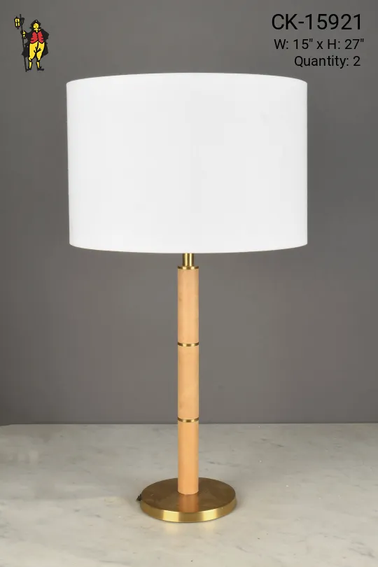 Tan Leather & Brass Accented Table Lamp