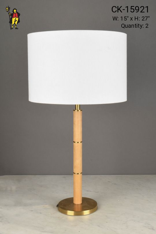 Tan Leather & Brass Accented Table Lamp