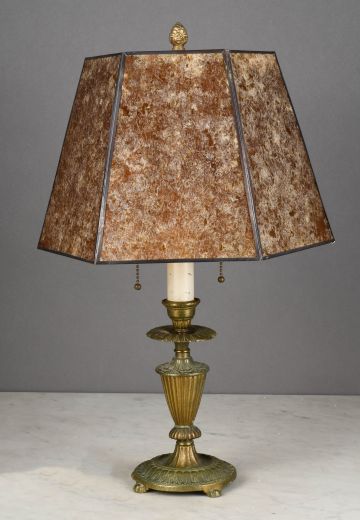Mica Shaded Single Candle Antique Table Lamp