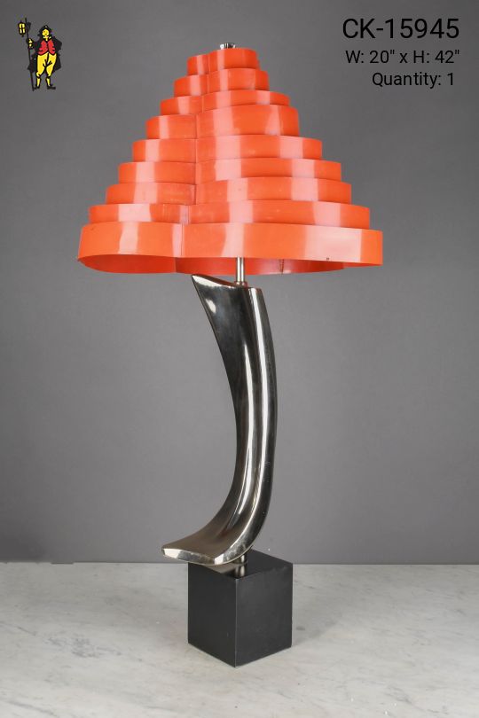 Polished Nickel Seventies Red Metal Shaded Table Lamp