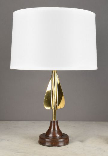 Polished Brass w/Wooden Base Abstract Table Lamp