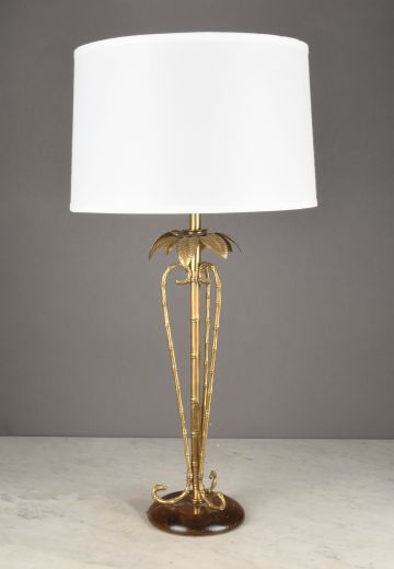 Satin Brass Palm Tree Themed Table Lamp