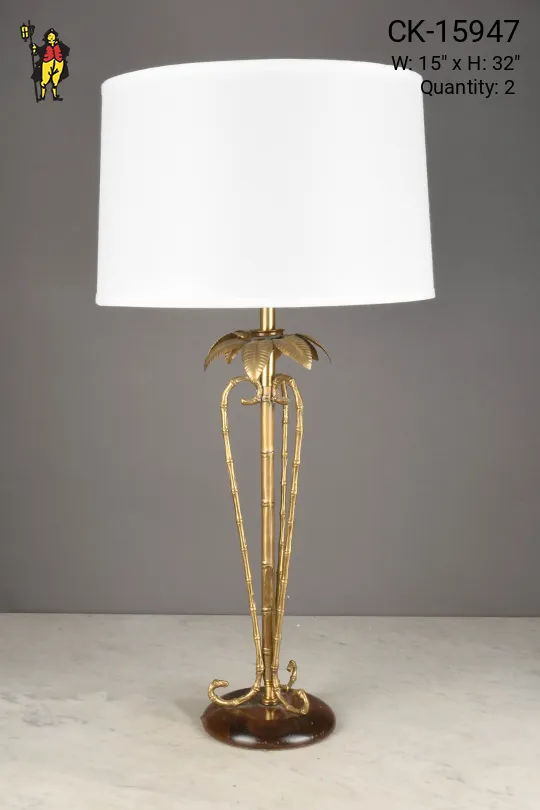 Satin Brass Palm Tree Themed Table Lamp