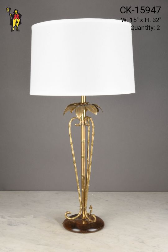 Satin Brass Palm Tree Themed Table Lamp