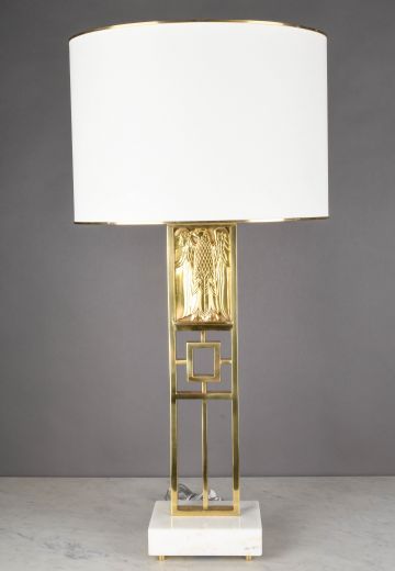 Polished Brass & Marble Eagle Table Lamp