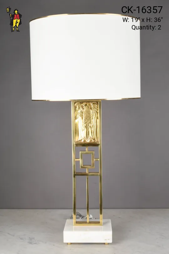 Polished Brass & Marble Eagle Table Lamp