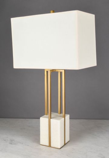 Brass Geometric Table Lamp w/Marble Base