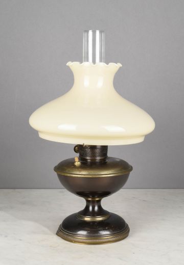 Authentic Brass Slag Glass Oil Lamp, Table Lamps